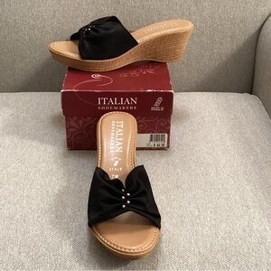 Italian Shoemakers Black and Tan Wedge Sandals
